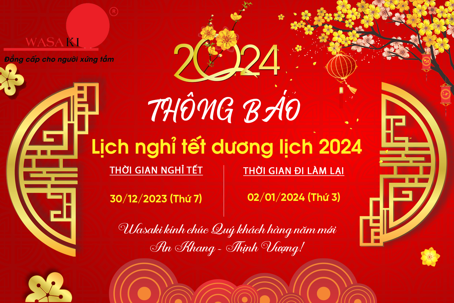 Thông báo lịch nghỉ tết dương lịch 2025 Wasaki.vn